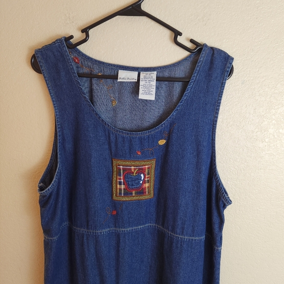 Vintage 90s Bobbie Brooks Denim Cottagecore Granny Teacher Maxi Dress XL - Picture 5 of 6